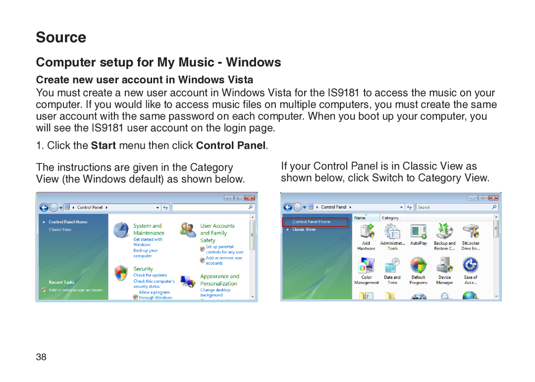 VTech IS9181 user manual Create new user account in Windows Vista 