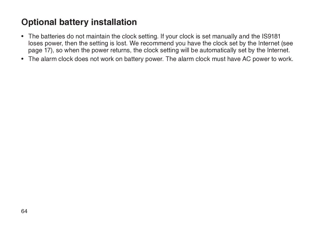 VTech IS9181 user manual Optional battery installation 