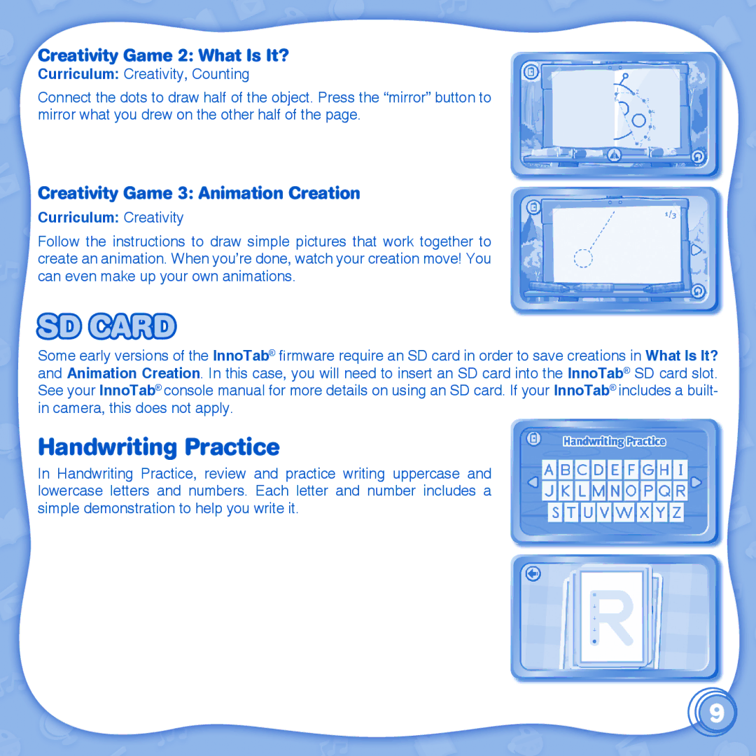 VTech learn to write with cody & cora innotab user manual SD Card, Handwriting Practice, Creativity Game 2 What Is It? 