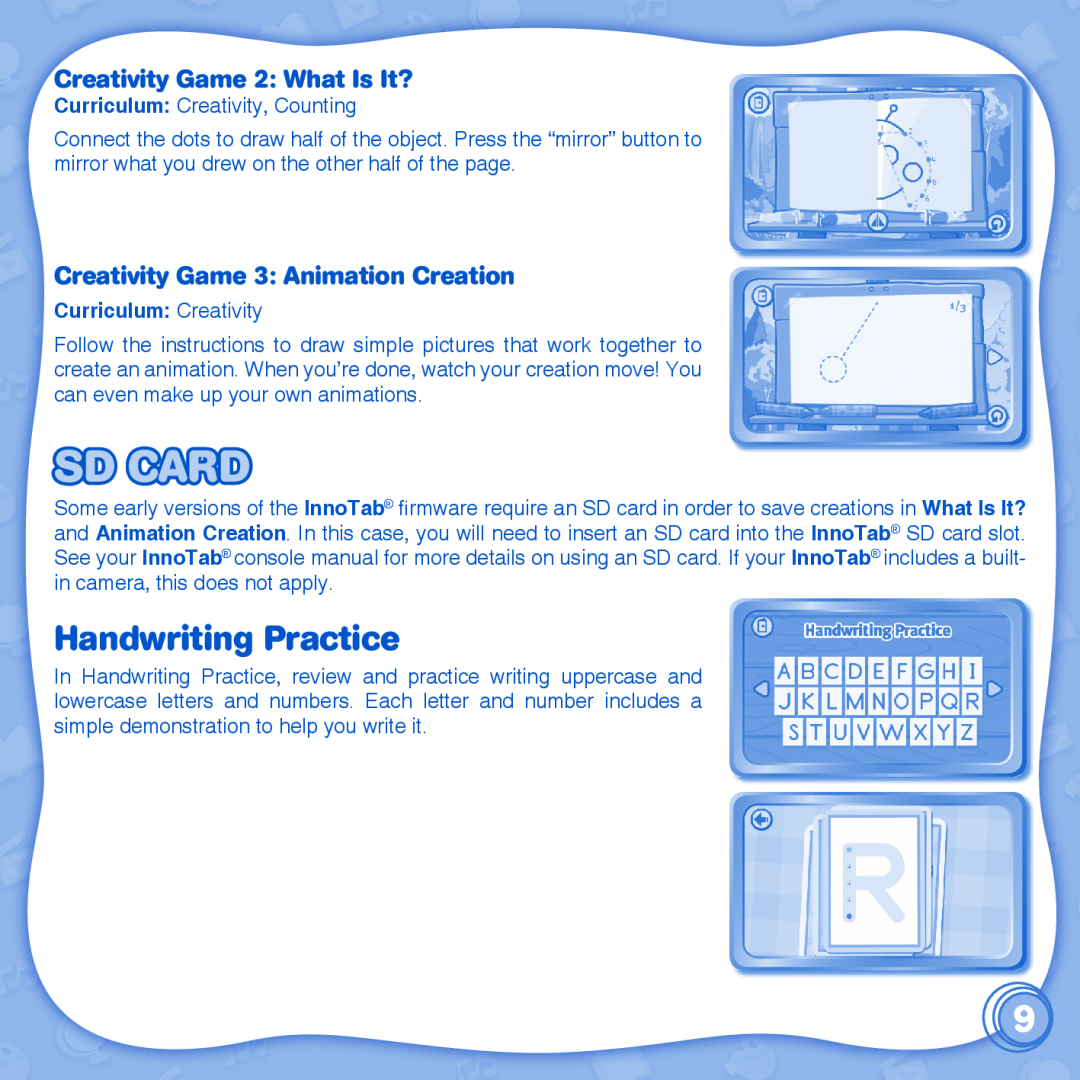 VTech learn to write with cody & cora innotab user manual Sd Card, Handwriting Practice, Creativity Game 2 What Is It? 