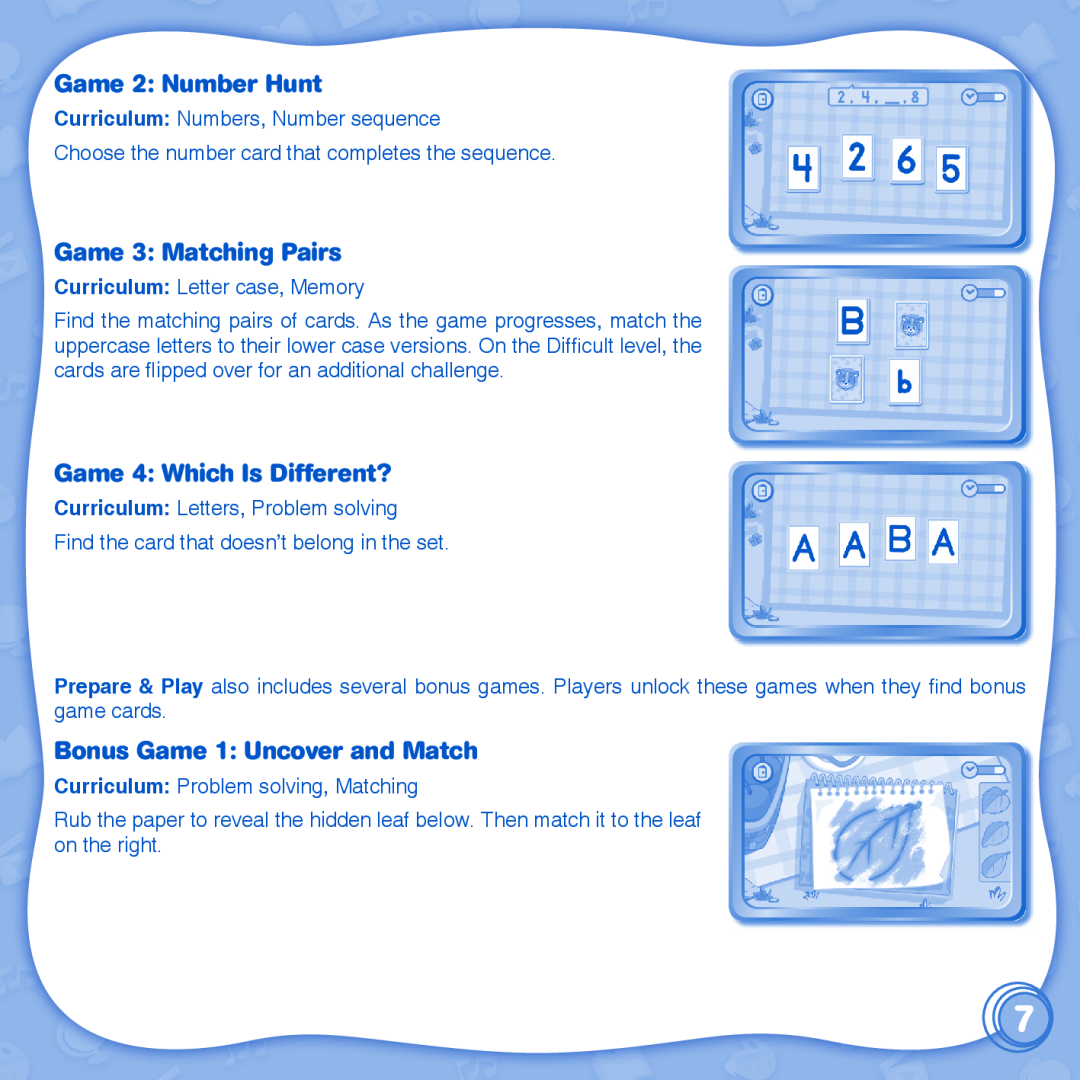VTech learn to write with cody & cora innotab Game 2 Number Hunt, Game 3 Matching Pairs, Game 4 Which Is Different? 