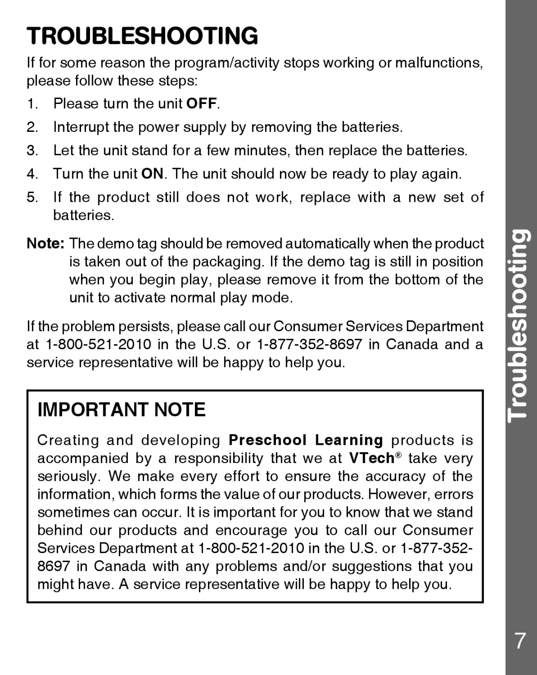 VTech Letter Engine user manual Troubleshooting 