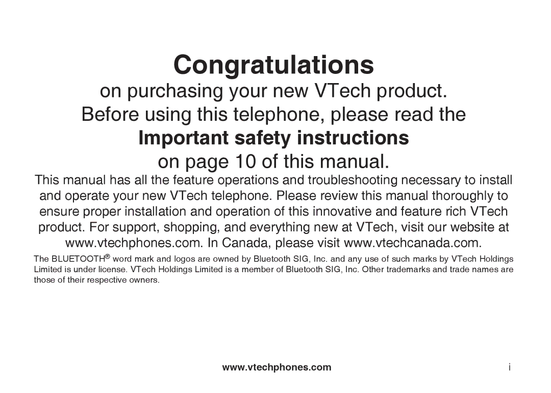 VTech LS5105 important safety instructions Congratulations 