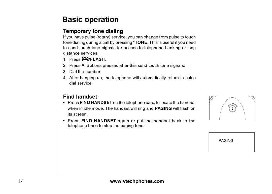 VTech LS6113-BK, LS6113-WT important safety instructions Temporary tone dialing, Find handset 