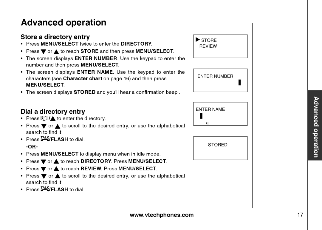 VTech LS6113-WT, LS6113-BK important safety instructions Store a directory entry, Dial a directory entry 