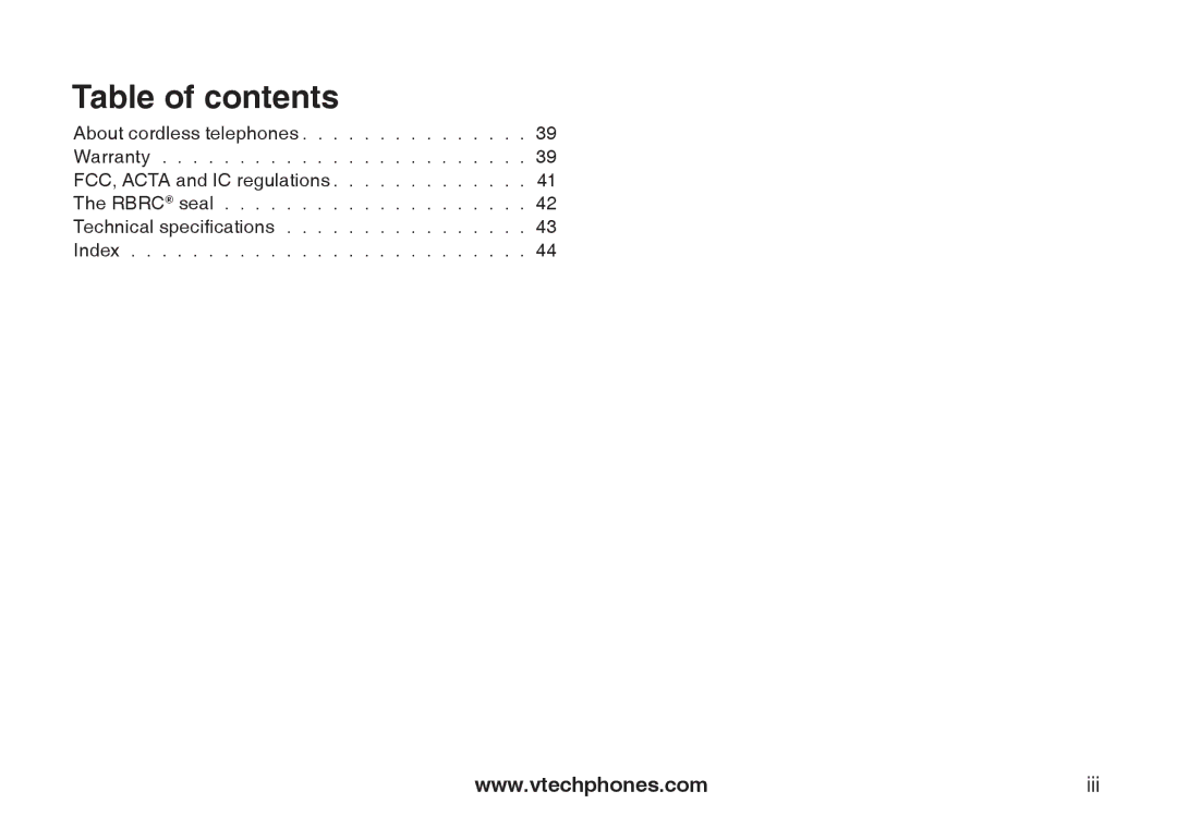 VTech LS6113-BK, LS6113-WT important safety instructions Table of contents 