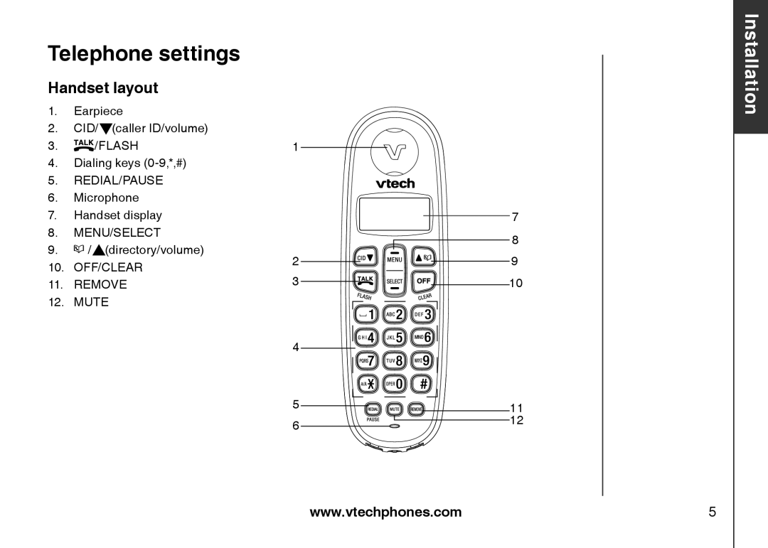 VTech LS6113-WT, LS6113-BK important safety instructions Telephone settings, Handset layout 