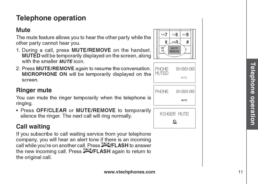 VTech LS6115-2, LS6115-3 user manual Mute, Ringer mute, Call waiting 