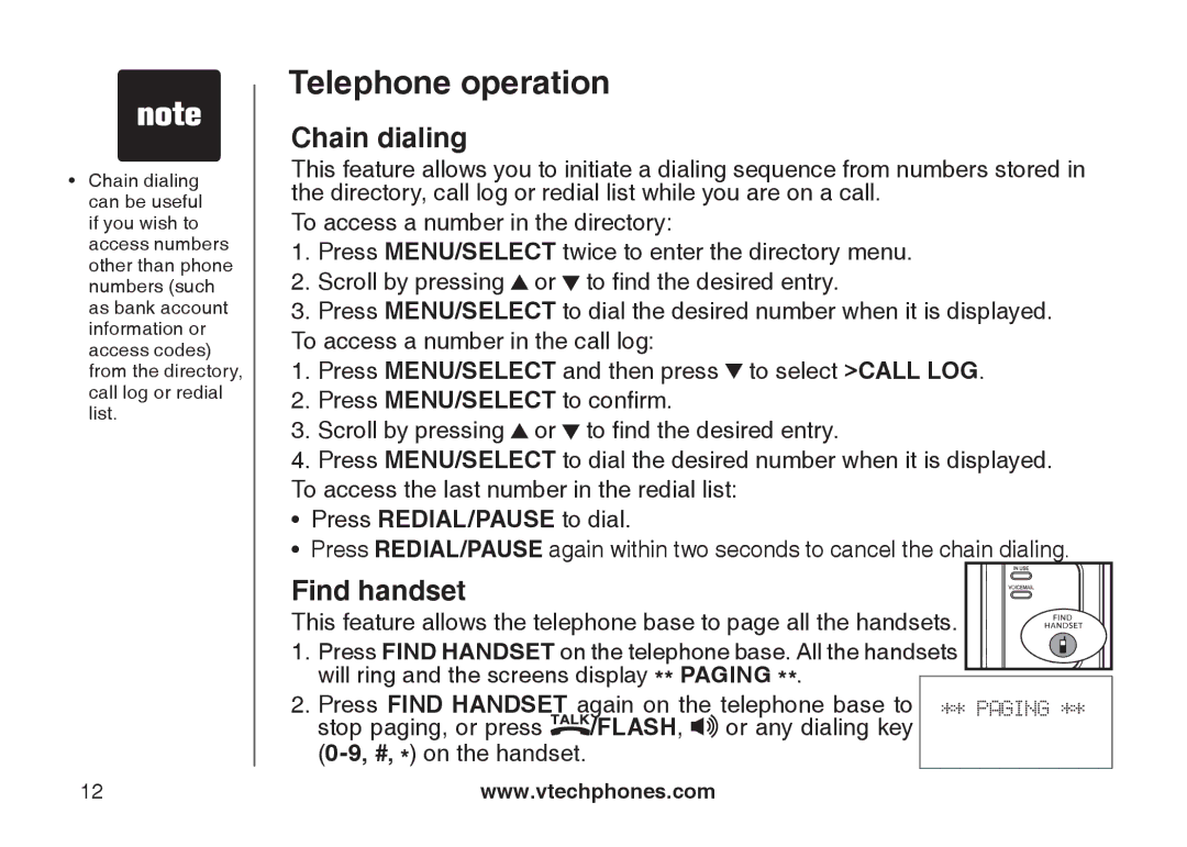 VTech LS6115-3, LS6115-2 user manual Chain dialing, Find handset 