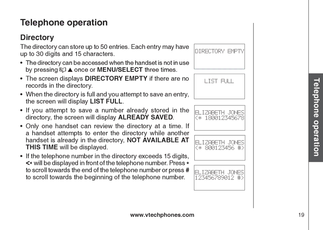 VTech LS6115-2, LS6115-3 user manual Directory 