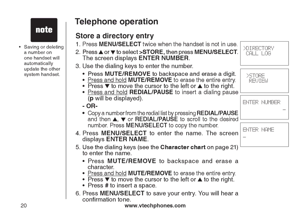 VTech LS6115-3, LS6115-2 user manual Store a directory entry 