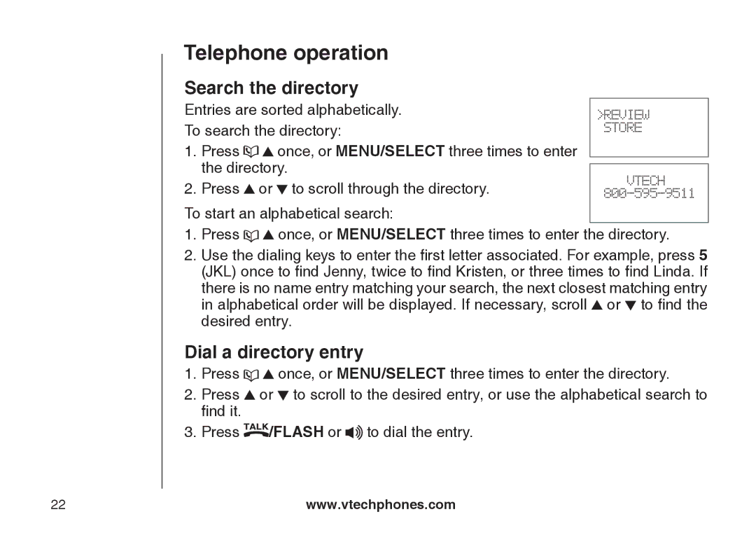 VTech LS6115-3, LS6115-2 user manual Search the directory, Dial a directory entry 