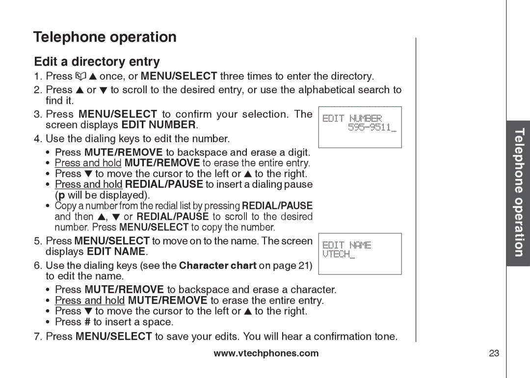 VTech LS6115-2, LS6115-3 user manual Edit a directory entry 