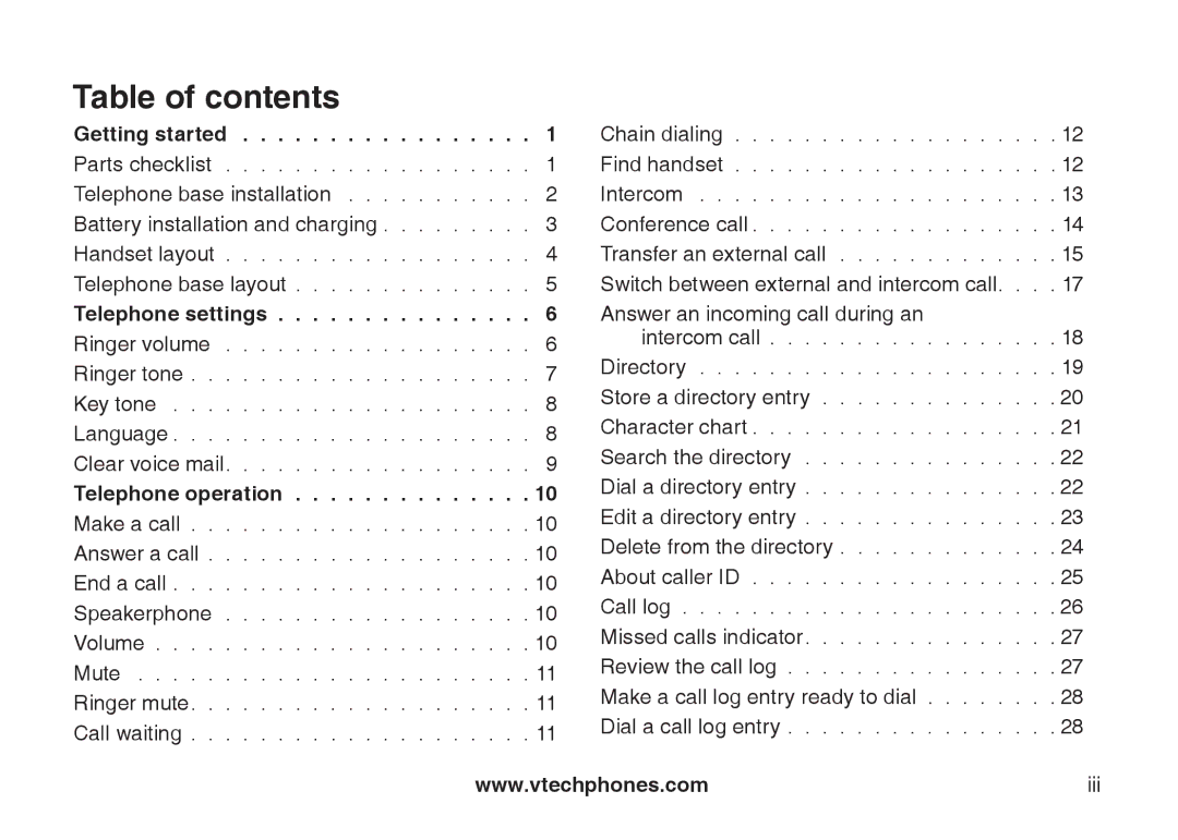 VTech LS6115-2, LS6115-3 user manual Table of contents 