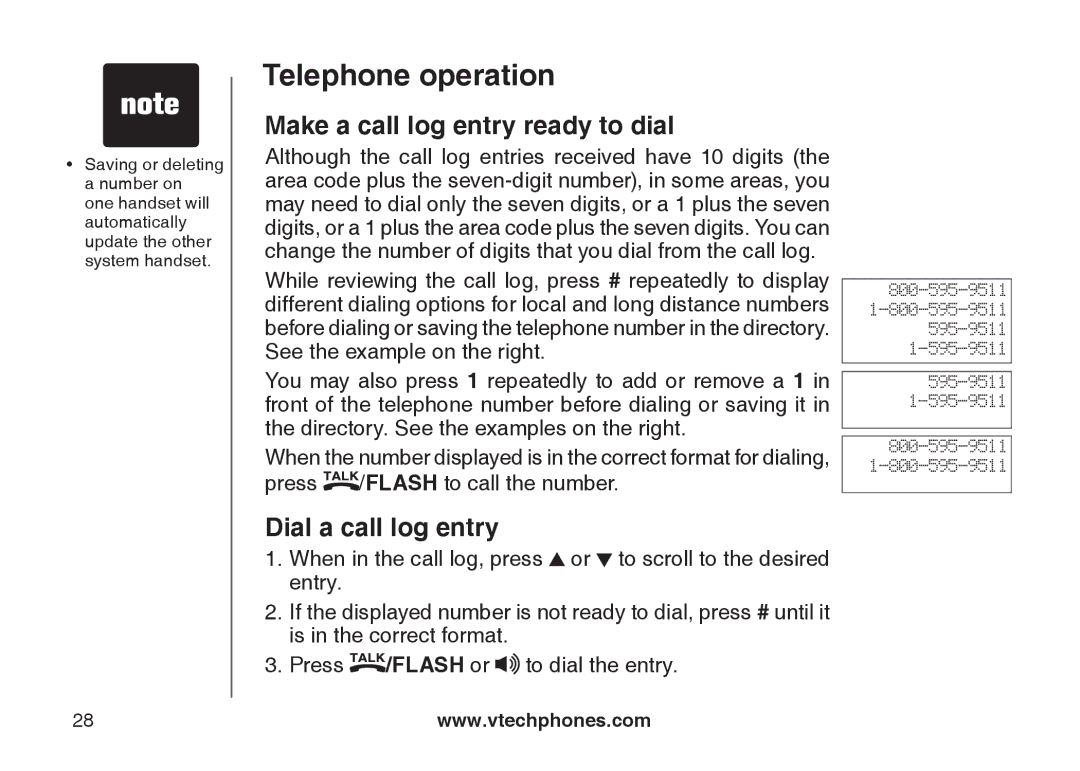 VTech LS6115-3, LS6115-2 user manual Make a call log entry ready to dial, Dial a call log entry 