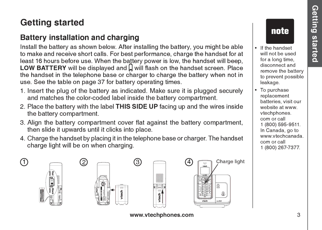 VTech LS6115-2, LS6115-3 user manual Battery installation and charging 