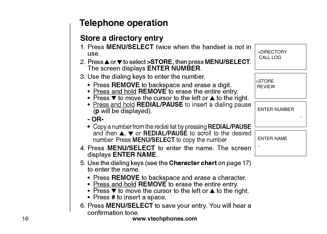 VTech LS6117-19, LS6117-15, LS6117-12 user manual Store a directory entry 