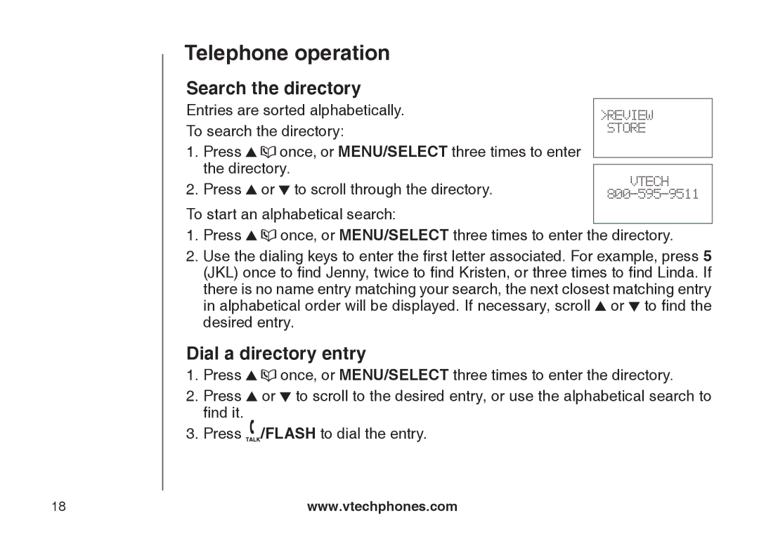 VTech LS6117-15, LS6117-19, LS6117-12 user manual Search the directory, Dial a directory entry 