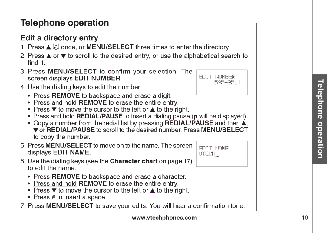 VTech LS6117-12, LS6117-19, LS6117-15 user manual Edit a directory entry 