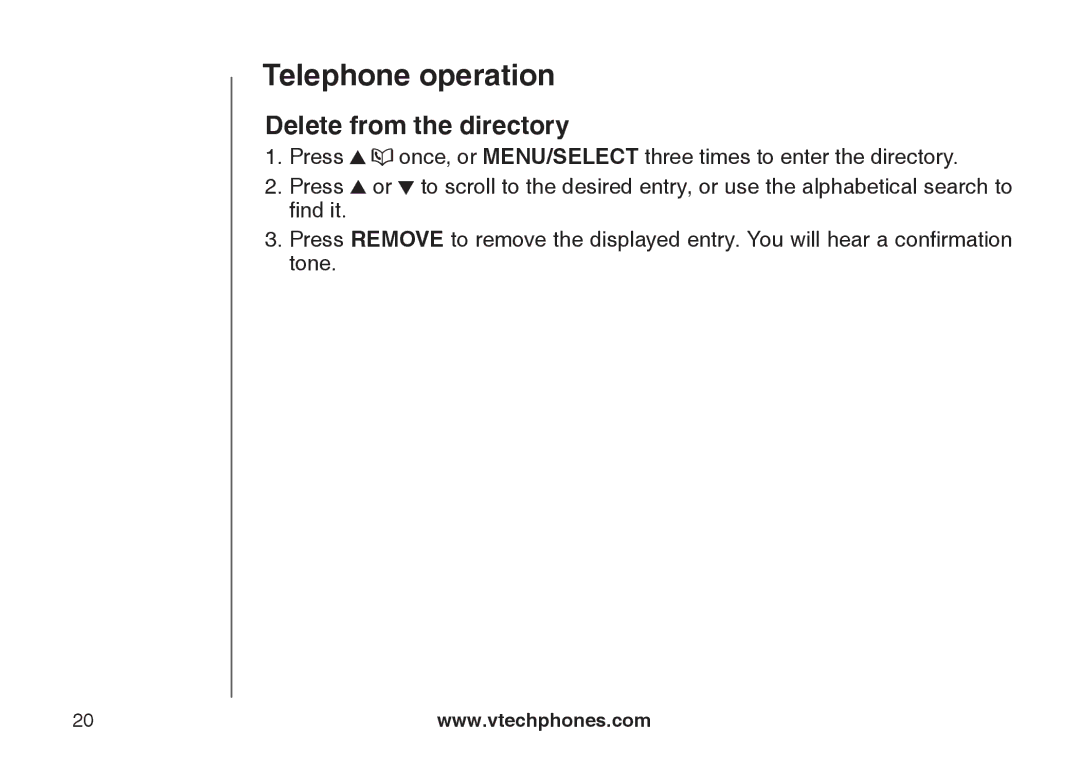 VTech LS6117-19, LS6117-15, LS6117-12 user manual Delete from the directory 