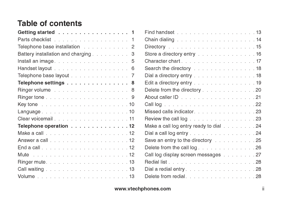 VTech LS6117-12, LS6117-19, LS6117-15 user manual Table of contents 