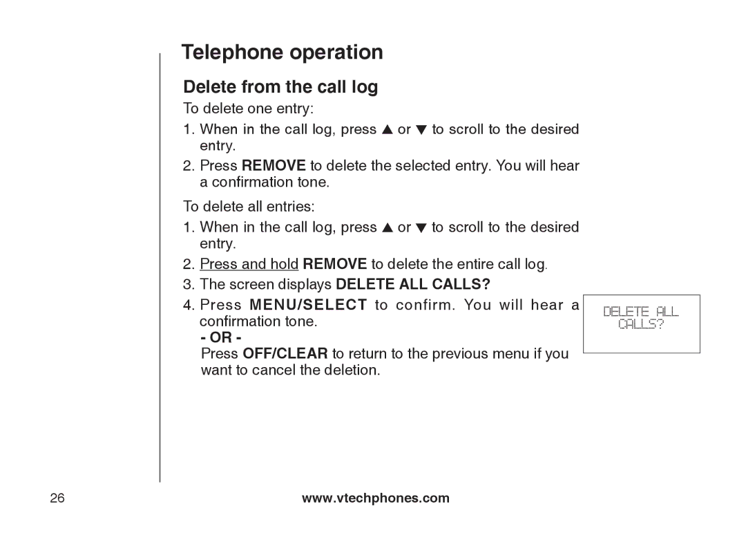 VTech LS6117-15, LS6117-19, LS6117-12 user manual Delete from the call log 