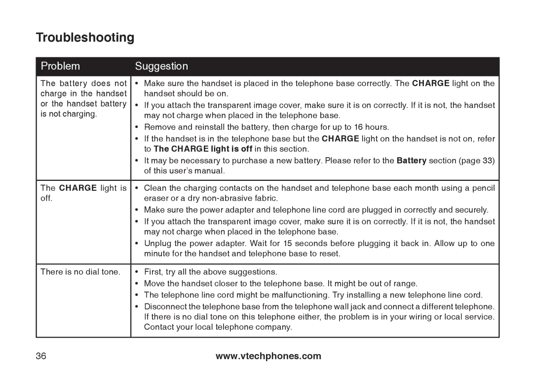 VTech LS6117-19, LS6117-15, LS6117-12 user manual To The charge light is off in this section 