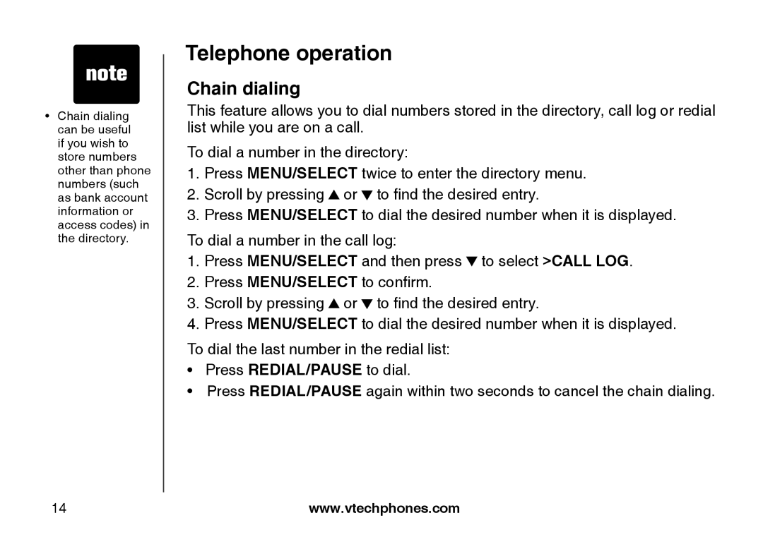 VTech LS6117 user manual Chain dialing 