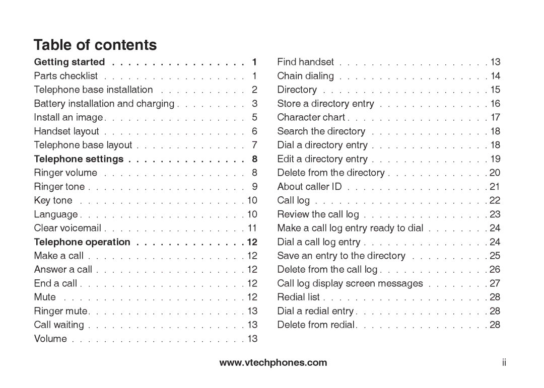 VTech LS6117 user manual Table of contents 