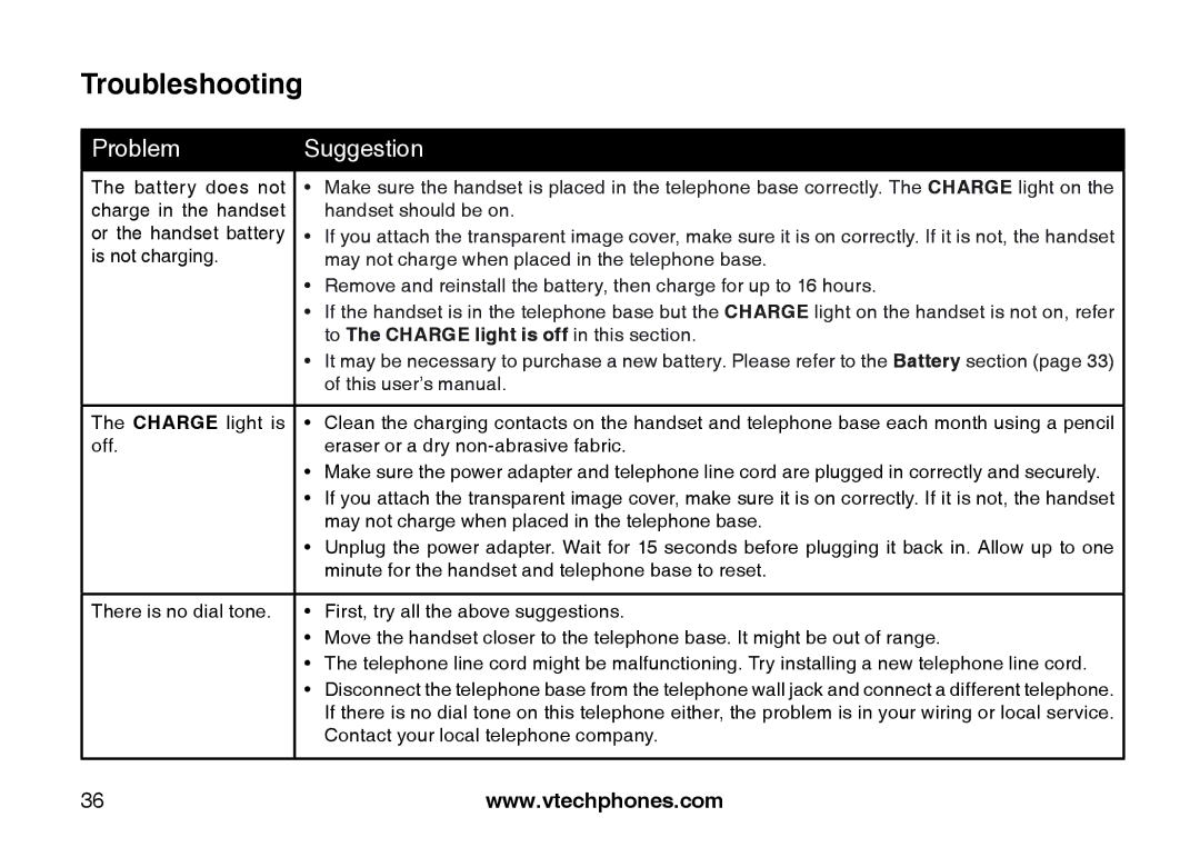 VTech LS6117 user manual To The charge light is off in this section 