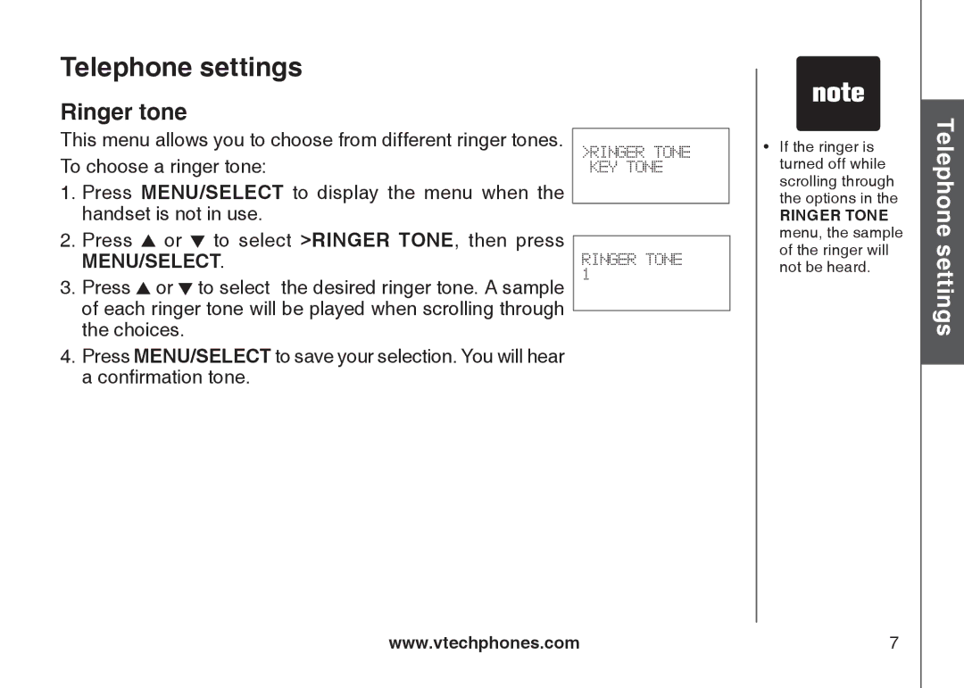 VTech LS6125-5, LS6125-2, LS6125-4, LS6126-5, LS6125-3, LS6126-3 important safety instructions Ringer tone 