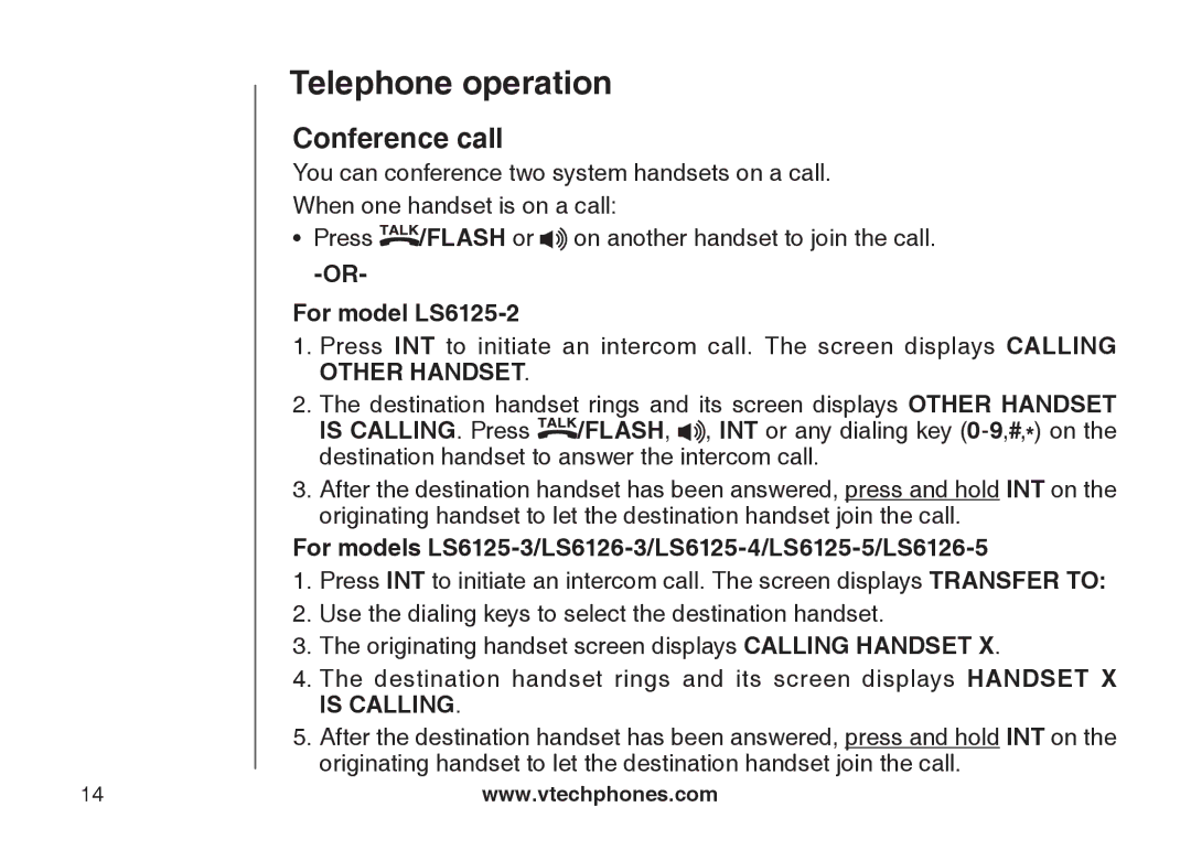 VTech LS6126-3, LS6125-2, LS6125-4, LS6126-5, LS6125-3, LS6125-5 important safety instructions Conference call 