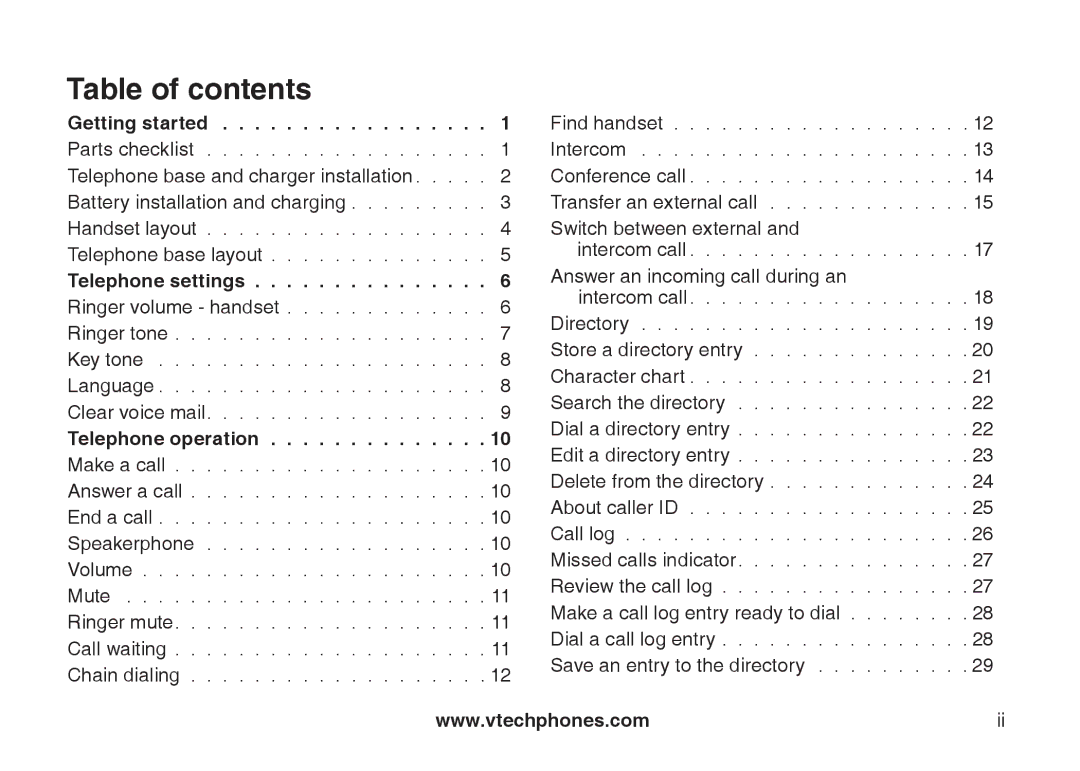 VTech LS6126-5, LS6125-2, LS6125-4, LS6125-3, LS6125-5, LS6126-3 important safety instructions Table of contents 