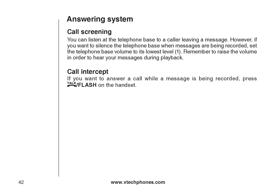 VTech LS6125-3, LS6125-2, LS6125-4, LS6126-5, LS6125-5, LS6126-3 important safety instructions Call screening, Call intercept 