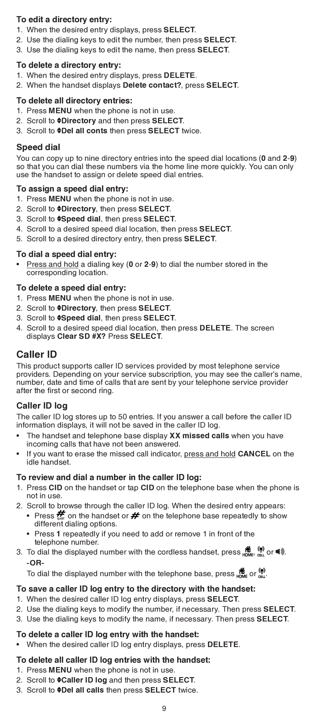 VTech LS6191/LS6191-13/LS6191-15/ LS6191-16/LS6191-17 user manual Speed dial, Caller ID log 