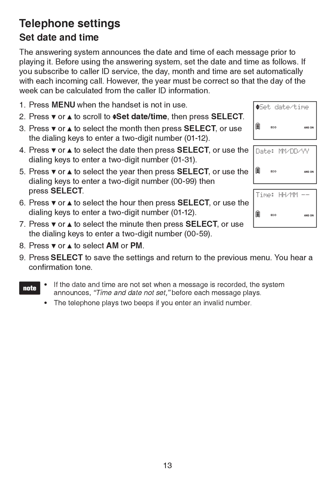 VTech LS6195-16, LS6195-17, LS6195-15, LS6195-13 user manual Set date and time 