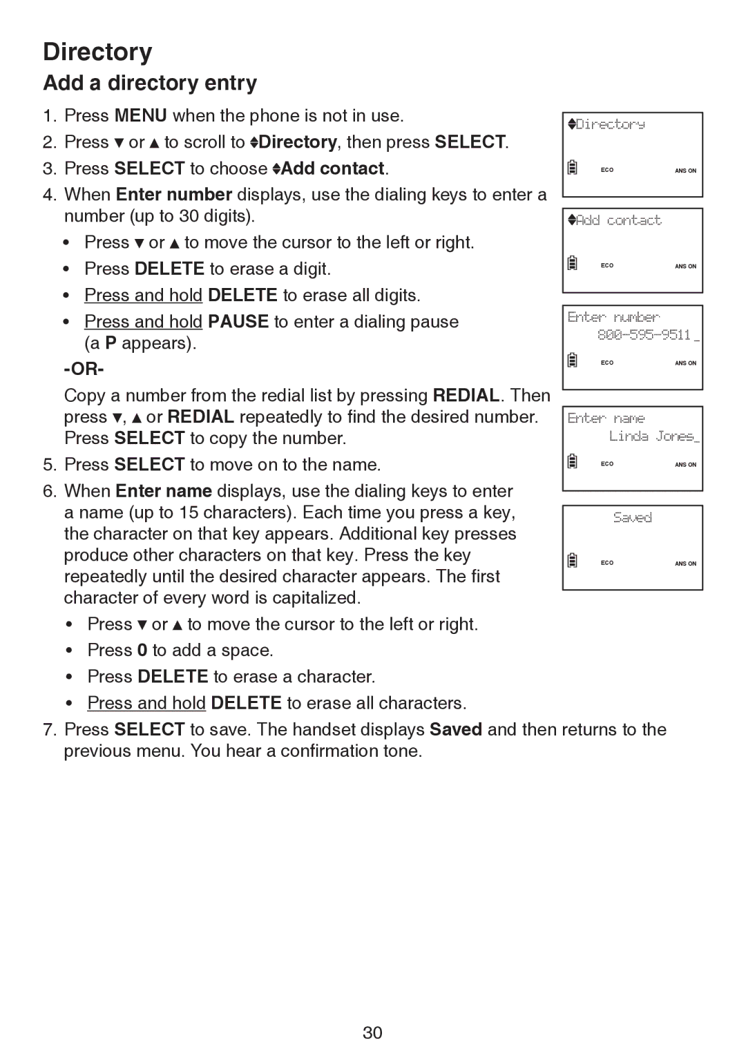 VTech LS6195-13, LS6195-17, LS6195-15, LS6195-16 user manual Add a directory entry, Add contact, Press Delete to erase a digit 