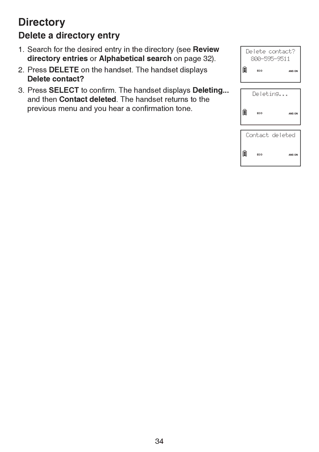 VTech LS6195-17, LS6195-15, LS6195-16, LS6195-13 user manual Delete a directory entry, Delete contact? 