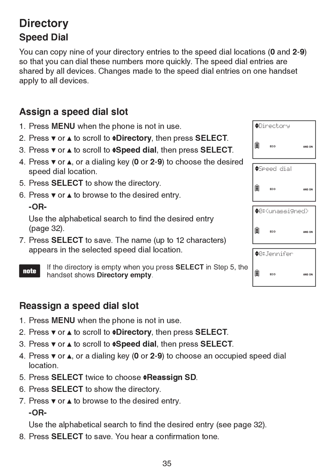 VTech LS6195-13, LS6195-17, LS6195-15, LS6195-16 user manual Speed Dial, Assign a speed dial slot, Reassign a speed dial slot 