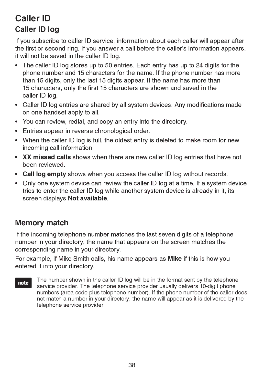 VTech LS6195-16, LS6195-17, LS6195-15, LS6195-13 user manual Caller ID log, Memory match 