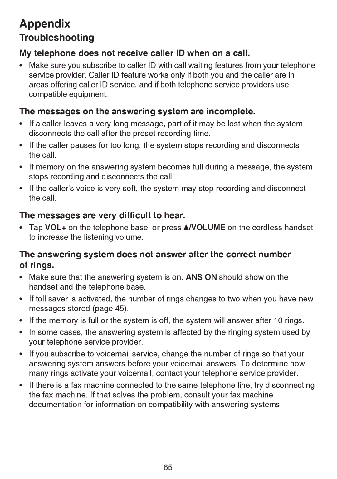 VTech LS6195-13, LS6195-17, LS6195-15, LS6195-16 user manual My telephone does not receive caller ID when on a call 