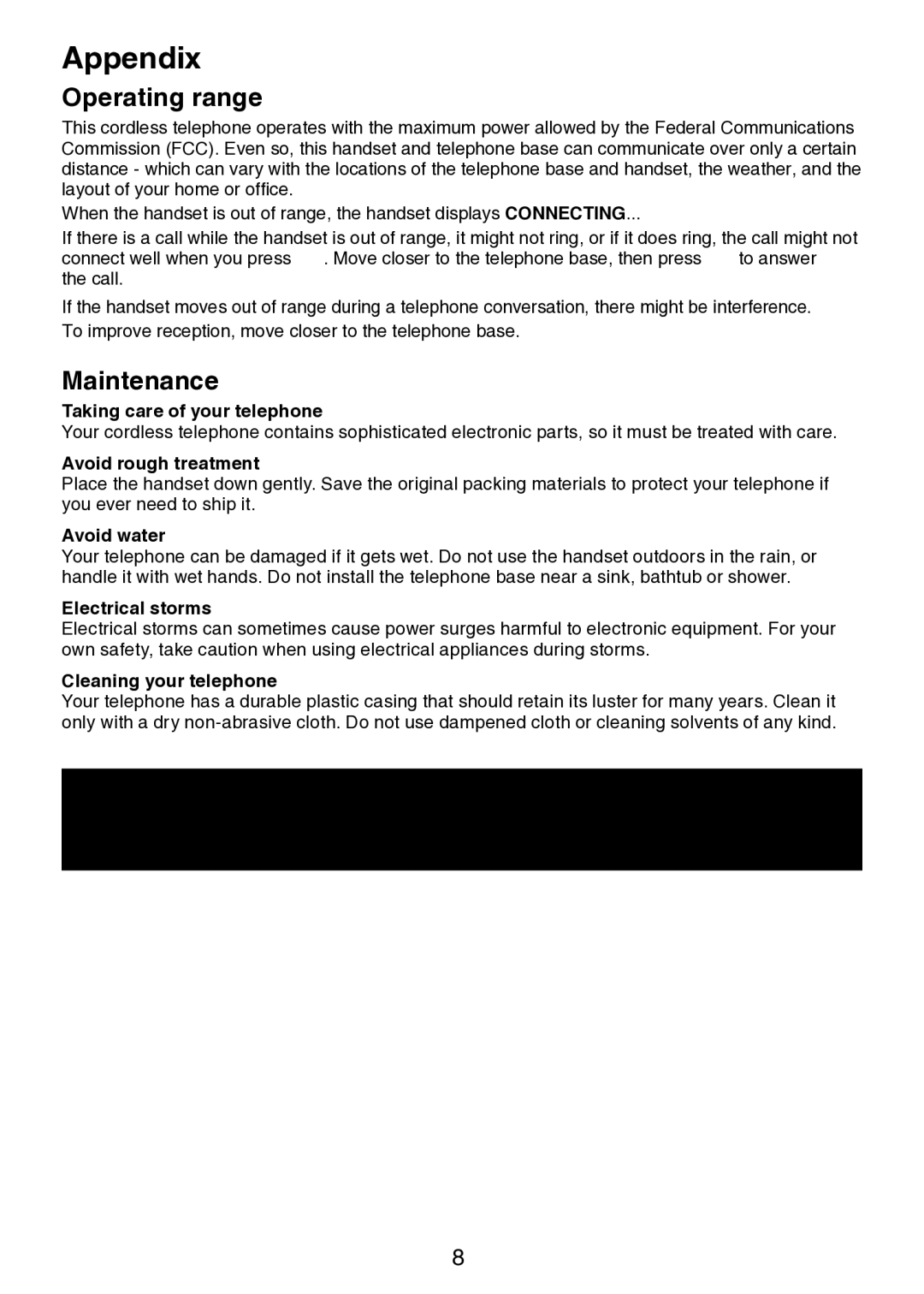 VTech LS6205 user manual Operating range, Maintenance 