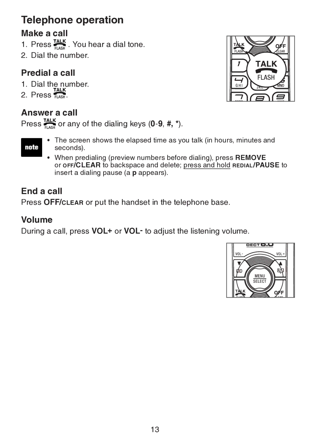 VTech LS6217 user manual Telephone operation 