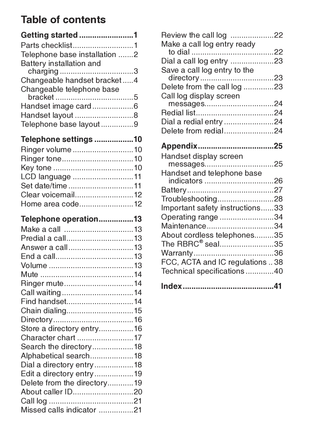 VTech LS6217 user manual Table of contents 