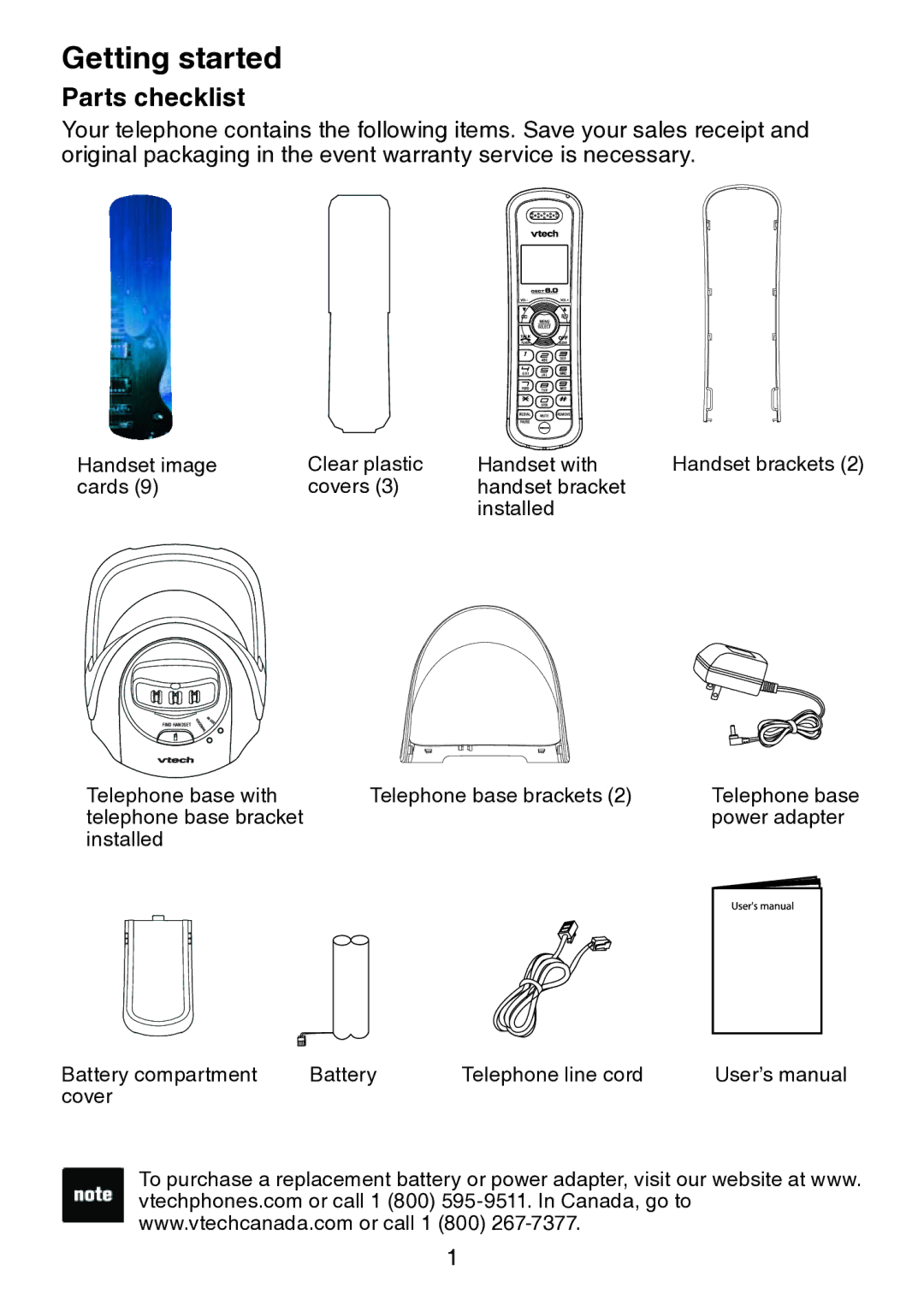 VTech LS6217 user manual Getting started, Parts checklist 