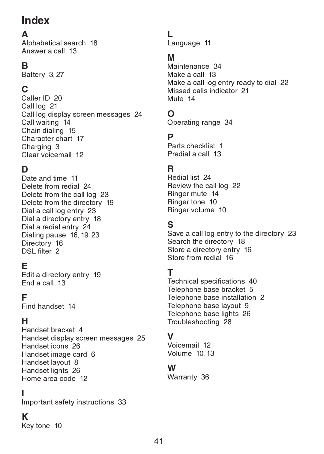 VTech LS6217 user manual Index 