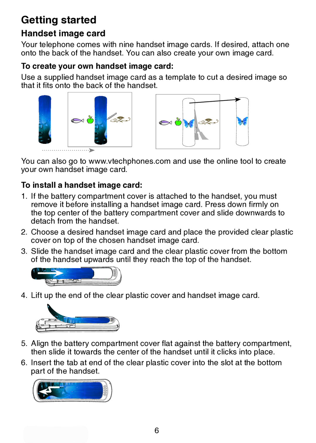 VTech LS6217 user manual Handset image card, To create your own handset image card, To install a handset image card 