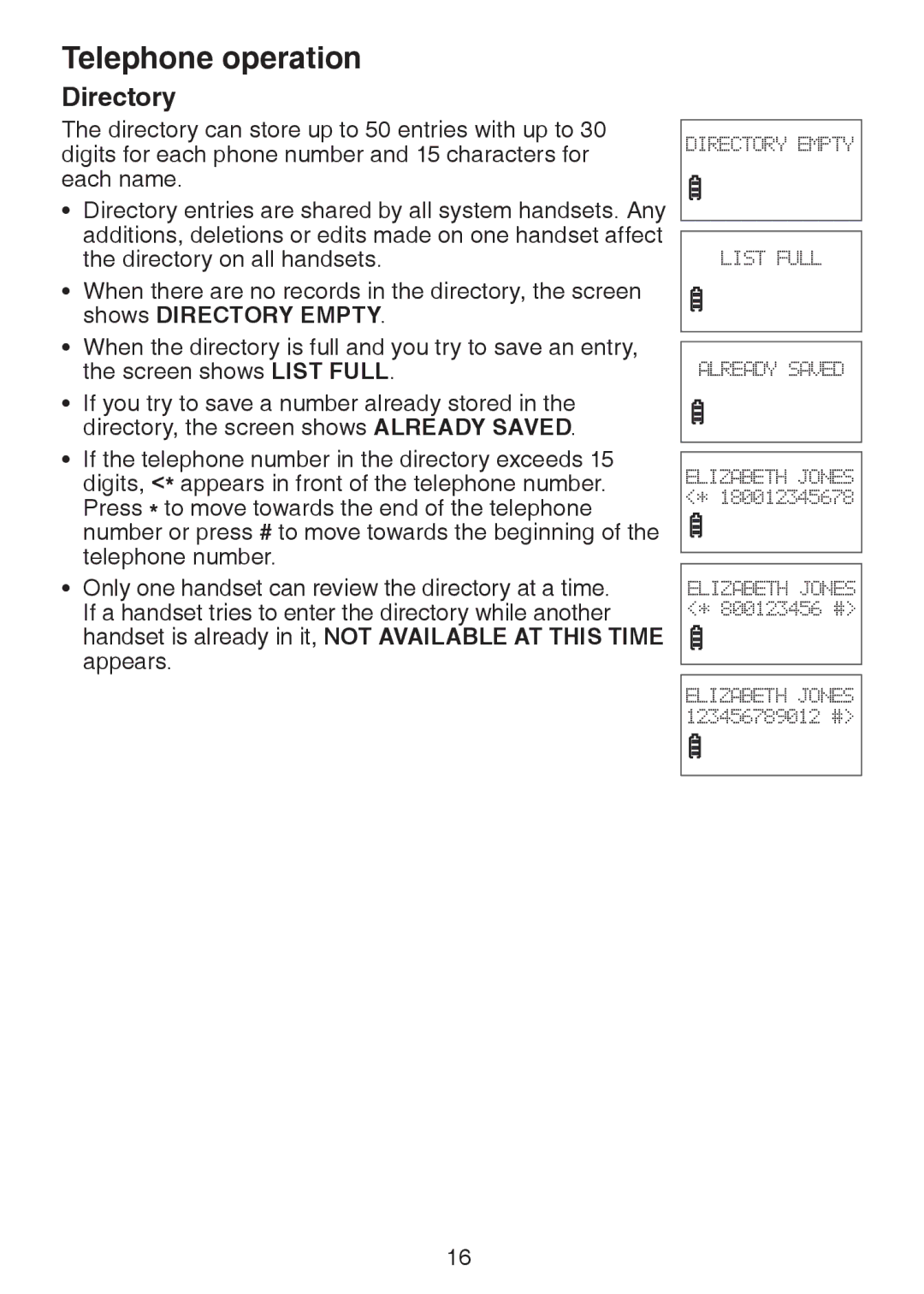 VTech LS6225-3, LS6226-2, LS6225-4, LS6225-5, LS6225-2 user manual Directory 