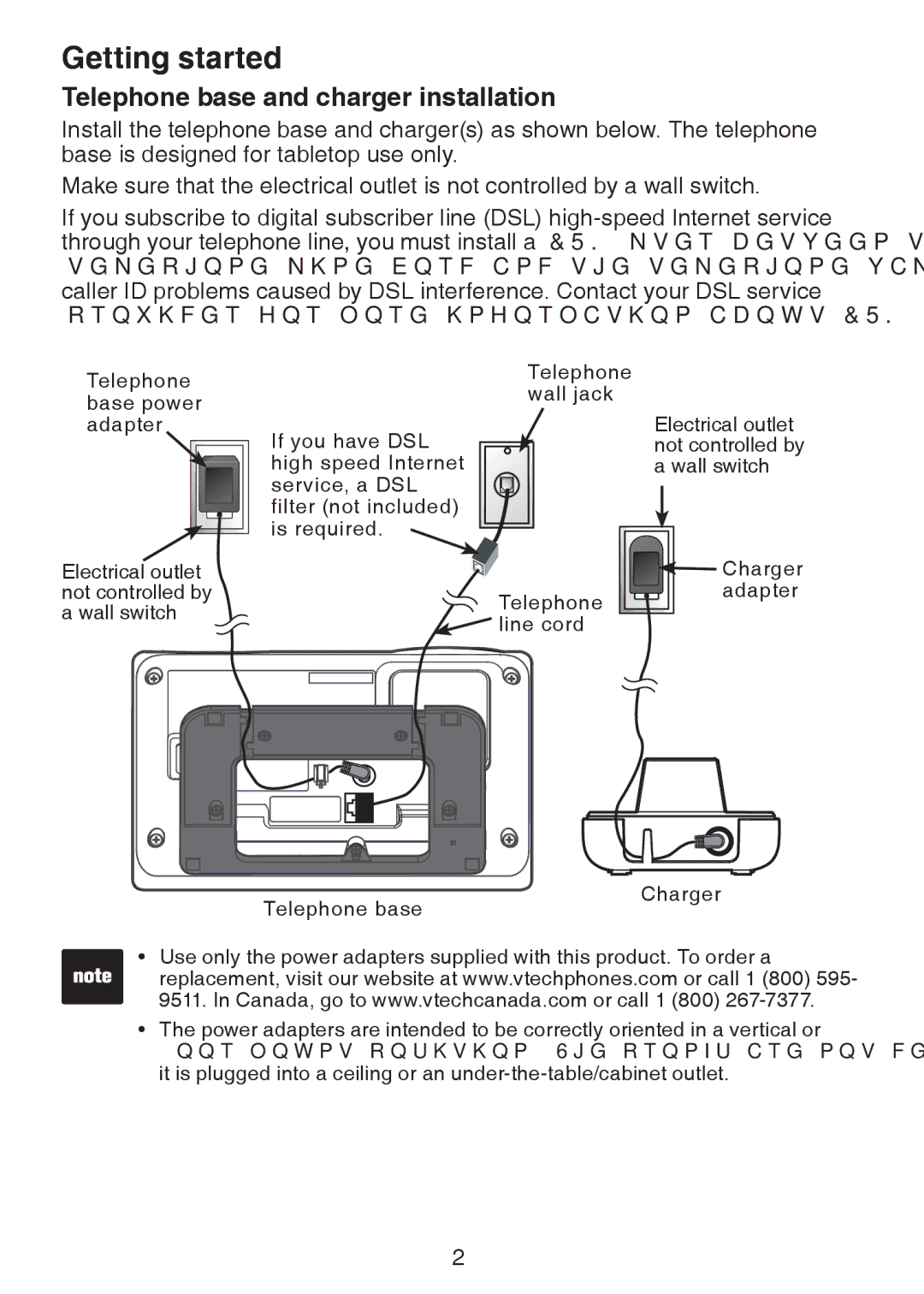 VTech LS6226-2, LS6225-4, LS6225-3, LS6225-5, LS6225-2 user manual Telephone base and charger installation 