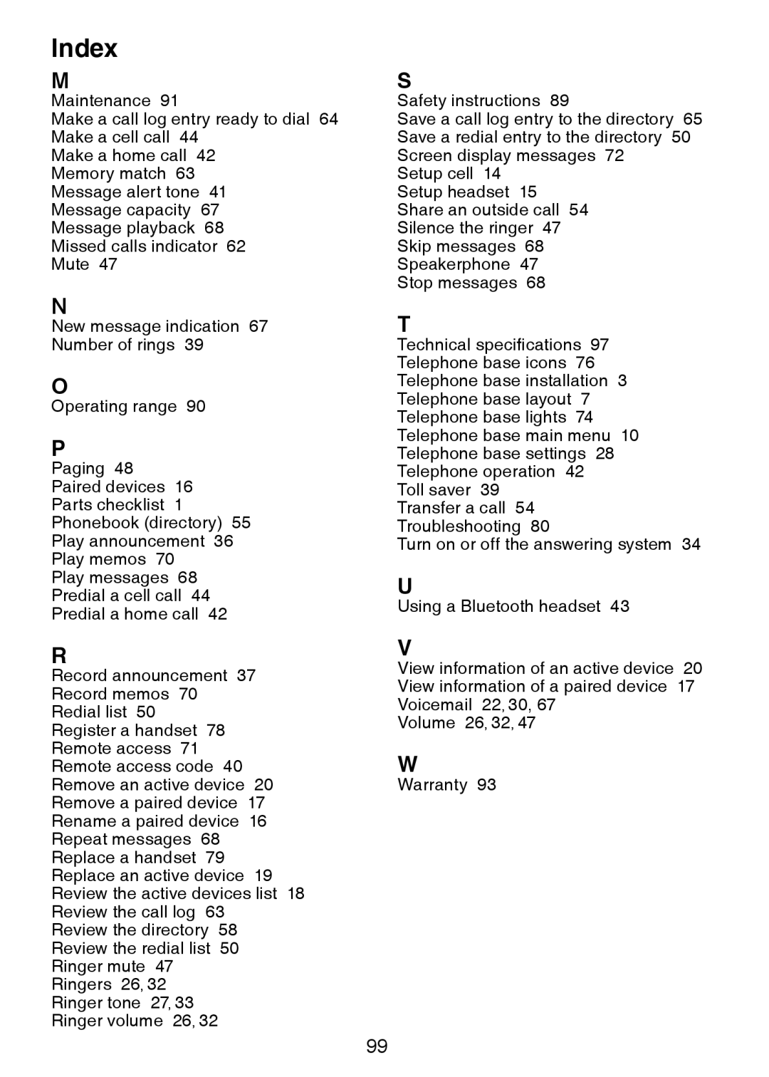 VTech LS6245 user manual Index 